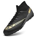 HaloTeam Men's Soccer Shoes Cleats Professional High-Top Breathable Athletic Football Boots for Outdoor Indoor TF/AG, R2150 Black, 4.5