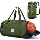 Laripwit Basketball Bag, 40L Medium Gym Bag with Ball/Shoes Compartment & Wet Pocket, Basketball Duffle Bag Backpack for Men Sports Training Equipment Bag Fit Soccer, Volleyball, Gym, Travel, Green