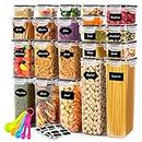 21 Pack Airtight Food Storage Containers Set, Kitchen & Pantry Organization Containers for Cereal, Flour & Sugar, BPA Free Plastic Cereal Container with Easy Lock Lids, Labels, Marker & Spoon Set