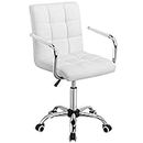 Yaheetech Adjustable Home Office Chair Leather Computer Desk Chair Mid Back Task Chair with Arms and Wheels for Study or Work White