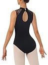 BAKPH Women's Turtleneck Dance Ballet Leotard With Durable Lace,Water-drop Hollow Back, Sleeveless Black, Large