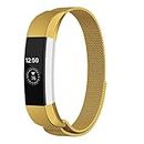 LAREDTREE Metal Loop Bands Compatible with Fitbit Alta/Fitbit Alta HR, Breathable Stainless Steel Loop Mesh Magnetic Adjustable Wristband for Women Men(Gold)