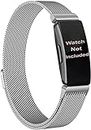 Zitel Band Compatible with Fitbit Inspire 2 Strap for Inspire 2 / Inspire HR/Ace 2 Stainless Steel Magnetic Lock Metal Band (Silver)