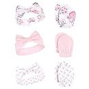 HUDSON BABY Infant Girl Cotton Scratch Mitten Set Headband, Pink Floral, 0 - 6 Months US