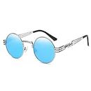 Dollger Gafas de sol para hombre, redondas, vintage, de metal, UV400, redondas, estilo retro, Round Glasses Metal Frame, azul