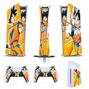 Skin Compatible Adhesive Cover for PS5 SLIM - Can be used for both DIGITAL and DISK versions - Console and Controller - Removable HD Matte Vinyl (D071 - Dragonball Goku Yellow)
