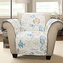 Lush Decor Harbor Life Furniture Protector, Arm Chair, 71" W x 75" L, Blue & Taupe - Quilted Coastal Chair Cover - Nautical Furnishings - Pet Protector for Chair - Beach House Decor