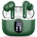 Wireless Earbuds, Bluetooth 5.3 Headphones In Ear with 4 ENC Noise Cancelling Mic, 2023 Bluetooth Earphones Mini HI-FI Stereo Sound, LED Display Wireless Headphones 36H Playtime IP7 Waterproof, Green