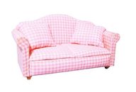 Sofá a cuadros de gingham rosa casa de muñecas bebé miniatura muebles modernos de sala de estar