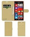 ACM Leather Window Flip Wallet Front & Back Case Compatible with Nokia Lumia 1520 Mobile Cover Golden