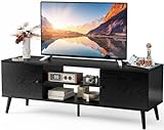 DUMOS TV Stand for 55 60 inch TV, Entertainment Center with Storage Cabinet, Mid Century Modern Media Console Table, Adjustable Hinge, Wooden Television Furniture for Living Room, Office, Black