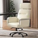 EUREKA ERGONOMIC Leather Office Chair Ergonomic Desk Chair, Executive Chair Comfy Office Chair for Women, Upholstered Big and Tall Office Chair with Elevatable Headrest & Padded Armrests, Beige