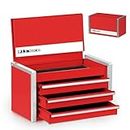 P.I.T. Portable 3 Drawer Steel Tool Box with Magnetic Locking, Red Hand Carry Tool Cases for Tools Storage Micro Top Chest