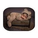 Newborn Photography Props Boys Girls Outfits Mohair Bear Hat Bonnet & Footed Romper Bodysuit Photoshoot Costume Set (Camel)