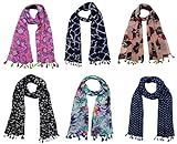 FusFus Printed Designer Set of 6 Mullticoloured stoles ; Trendy scarf stoles for Girls/Ladies/Women (F062)