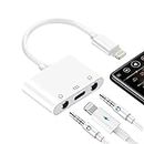 Ceotsak Dual 3.5mm Headphone Jack Adapter for iPhone iPad 3 in 1 Earphone Jack Audio and Charging Adapter Lightning to Headphone Splitter for iPhone 14/13/12/11/X /8/7 Plug & Play