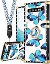 Loheckle for Samsung Galaxy S10 Plus Case for Women, Designer Square Cases for Galaxy S10 Plus with Ring Stand Holder and Lanyard, Stylish Butterfly Luxury Cover for S10 Plus 6.4''