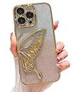 mobistyle Designed for iPhone 13 Pro Cover with Luxury Glitter Cute Butterfly Plating Design Aesthetic Women Teen Girls Back Cover Cases for iPhone 13 Pro (Butterfly|Gold)