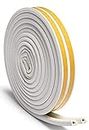 Draught Excluder Tape for Door Window Self Adhesive Foam Tape Insulation Strip Weather Stripping Type D 9mm X 6mm X 3 Meters, 2 Seals Total 6M White