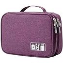 Travel Cable Organizer Bag, Electronic Accessories Case Portable Double Layer Cable Storage Bag for Cord,phone,Charger, Flash Drive, Phone, SD Card,Personal Items - (Purple)
