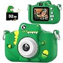 Upgrade Dinosaur Kids Camera, Christmas Birthday Gifts for Girls Boys 3-12, 1080P HD Selfie Digital Video Camera for Toddlers, Cute Portable Little Girls Boys Gifts Toys for 3 4 5 6 7 8 9 Years Old
