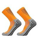 Football Socks Men and Women Sports Socks Non-slip Silicone Bottom Soccer Basketball Grip Socks (Color : DP orange)