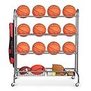 FHXZH Ball Storage Garage, Basketball Racks, Ball Holder, Rolling Sports Equipment Storage Cart with Baskets and Hooks, Garage Sports Equipment Organizer with Wheels