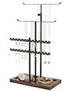 Jewelry Holder for Necklaces Earrings Bracelets - Jewelry Organizer Stand for Storage Display, Large Tall Wood Jewellery Tower Rack for Aesthetic Room Decor Girl Preppy Women Gift Rustic Black