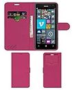 ACM Leather Window Flip Wallet Front & Back Case Compatible with Nokia Lumia 625 Mobile Cover Pink