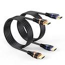 ApoJodly 4K HDMI Cable 6.6FT 2-Pack, HDMI to HDMI Cable High Speed HDMI Cord 2.0 Ultra HD 4K@60Hz, 2K@144Hz, HDR, 3D, Dolby, HDCP 2.2, ARC for PS5, PS4, HDTV, Monitor, Xbox, Blu-ray, Laptop