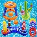 gemle Kids Pool Toys Games, Basketball Hoop Inflatable Cross Ring Toss Game and Cactus Ring Toss for Teens Adults and Family (3 Set Water Toys)