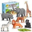 Learning Minds Set of 8 Jumbo Jungle Animal Figures - Zoo Animals For 1, 2, 3 Year Olds - Toy Safari Animals For Kids Age 18 Months Plus - Toys For 1 Year Old Boys - Suitable From 18 Months