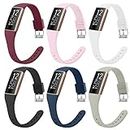 6 Pack Slim Soft Silicone Wristbands Compatible with Fitbit Charge 4 Bands, Sports Replacement Straps for Fitbit Charge 4 / Fitbit Charge 3 / Charge 4 SE / Charge 3 SE Women Men (Wine Red/Pink/White/Black/Navy Blue/Gray)