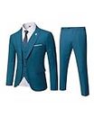 MYS Men's 3 Piece Slim Fit Suit Set, One Button Solid Jacket Vest Pants with Tie Light Blue