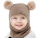 Baby Winter Hat Warm Hat Toddler Kids Earflap Hood Winter Thermal Cycling Scarf Knitted Ski Baby Windproof Hat Caps Hat Kids Flat Hats I-Coffee