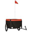 vidaXL Durable Iron Bike Cargo Trailer with a Maximum Load Capacity of 45 kg - Includes Safety Flag - Black and Orange