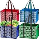 WUWEOT 4 Pack Reusable Grocery Bags, Large Shopping Box Tote, Foldable Washable Storage Bins with Reinforced Bottom Heavy Duty Handles for Fruit Vegetable Clothes Toys and Picnic