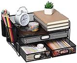Vikmyer Organizador de escritorio de 3 bandejas con cajón, Messh Office Desk Supplies Organizer Carta de documentos Titular de la bandeja para Office Home (Negro)