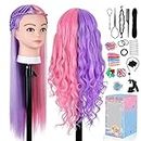 Mannequin Head with 70% Real Hair, TopDirect 26" Hair Mannequin with Hair Manikin Head Practice Cosmetology Hair Doll Head Side Part Styling Hairdressing Training Braiding with Clamp Holder & Tools for Kids Girls