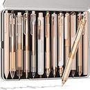 Nicpro 13PCS Pastel Gel Ink Pen Set with Case, Cute 0.5mm Fine Point Retractable 12PCS Black Ink Pens with 1 Highlighter, Aesthetic Pens for School Student Note Taking,Writing, Office Supplies(Brown)