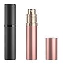 Refillable Perfume Bottle Atomizer for Travel,Portable Easy Refillable Perfume Spray Pump Empty Bottle for men and women with 5ml Mini Pocket Size (Black+Rose Gold)