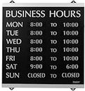 Headline Sign - Century Series, Business Hours Sign with 208-3/4" Characters, Suction Cups for Hanging, 14x13 Inch, Black and Silver (4247)