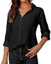 SPRING SEAON Women's Button Down Shirts Causal Collared Blouses Work Office Long Sleeve Chiffon Blouse for Ladies Black