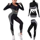 Veriliss 3pcs Seamless Outfit Workout Sets Gym for Women, Fitness Sports School Running Clothes Yoga Sportswear (BlackWhite M)