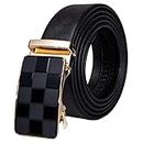 Dubulle Designer Mens Belts, Sliding Automatic Buckle Ratchet Dress Belt TOP Genuine Leather Strap Gifts, A Plaid Ratchet Belt, waist size 24'' to 38'', belt 43''(110cm)