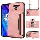 Phone Case For LG V40 ThinQ Wallet Cover with Crossbody Shoulder Strap and Leather Credit Card Holder Pocket Slim Stand Cell Accessories LGV40 Storm V 40 Thin Q V40ThinQ LG40 40V 40ThinQ Girls Pink