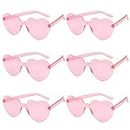 ZSRVAJ 6 PCS Pink Sunglasses, Heart Sunglasses, Cute Love Heart Glasses Heart Shaped Sunglasses, Ladies Fashion Rimless Pink Glasses for Shopping Beach Outdoor Party Sunglasses
