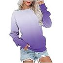 T Shirts for Women UK, Ladies Sweatshirts Without Hoodies Casual Crew Neck Long Sleeves Blouse Autumn/Winter Trendy Gradient Starry Sky Print Pullover Sweater Purple