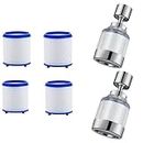 Tap Filter Purifier,2pcs Faucet Water Filters Plus 4pcs Filter Elements Plus 1pcs Universal Interface,Leak-Proof and Water-Saving Bathroom Water Filter,for Home,Kitchen