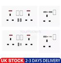5PC Double Wall Plug Socket 2 Gang 13A w/ 2 Charger USB Ports Outlets Flat Plate